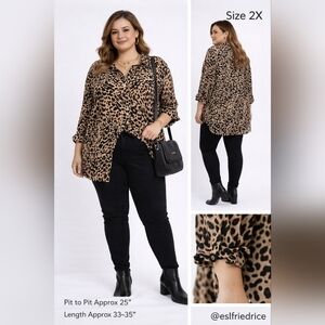 Intro. Leopard Print Button-Up Tunic Blouse Size 2X